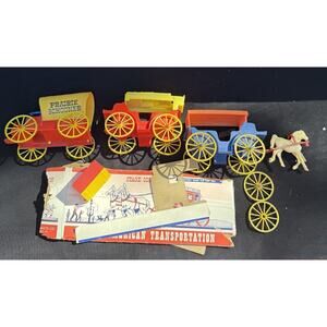 Vintage 1960’s Plastic Prairie Schooner & Wagons With Box Nice!